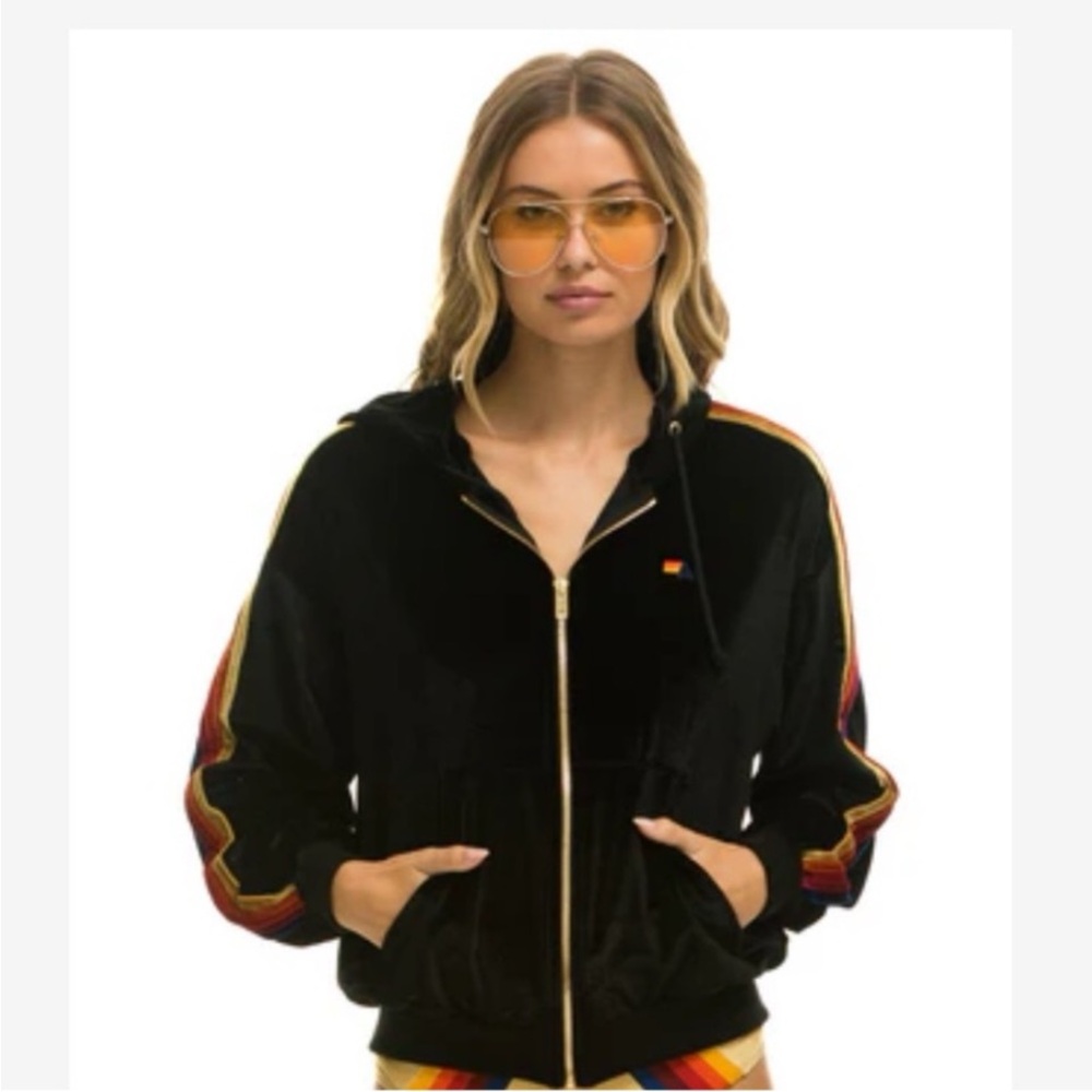 Black velvet aviator nation zip up XS